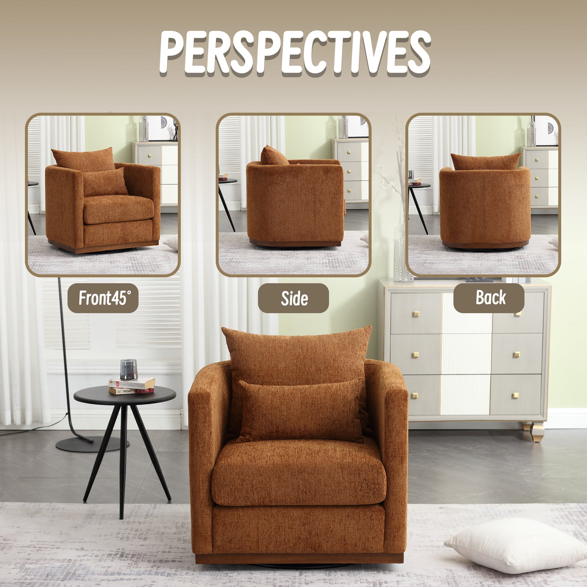 Coolmore Swivel Barrel Chair, Comfy Round Accent Sofa Chair For Living Room, 360 Degree Swivel Barrel Club Chair, Leisure Arm Chair For Nursery, Hotel, Bedroom, Office, Lounge Brown Chenille Brown Primary Living Space Foam Chenille