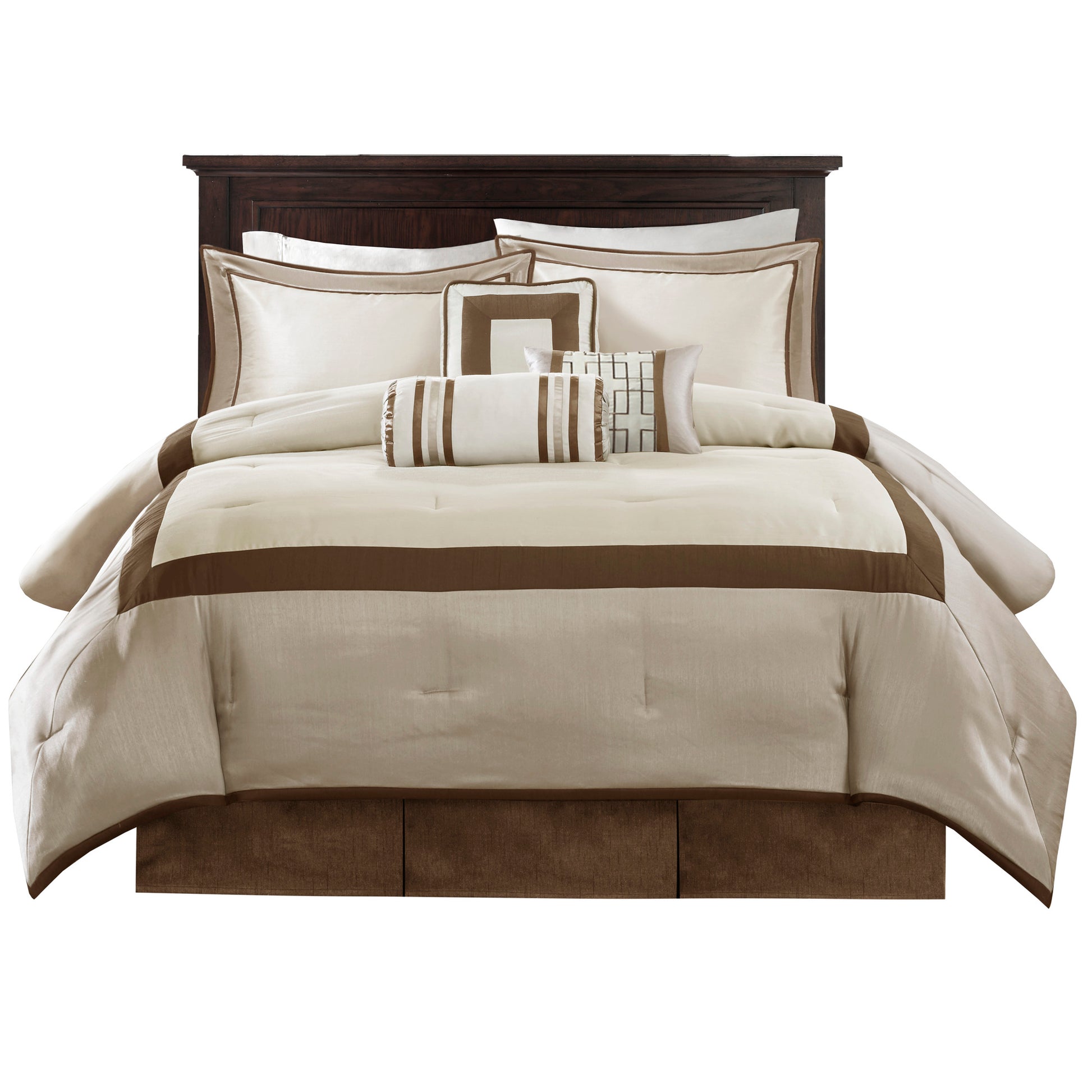7 Piece Comforter Set Taupe Brown King King Taupe Brown Polyester