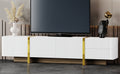 Luxury Fluted Tv Stand For Tvs Up To 80'', Modern Entertainment Center With Storage Cabinets & Drawers, Smooth Media Console With Golden Wood Grain Legs For Living Room, White White Primary Living Space 80 89 Inches Particle Board Mdf