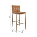 Iva 31 Inch Bar Stool Chair, Padded, Rolled Back, Tan Top Grain Leather Brown Leather