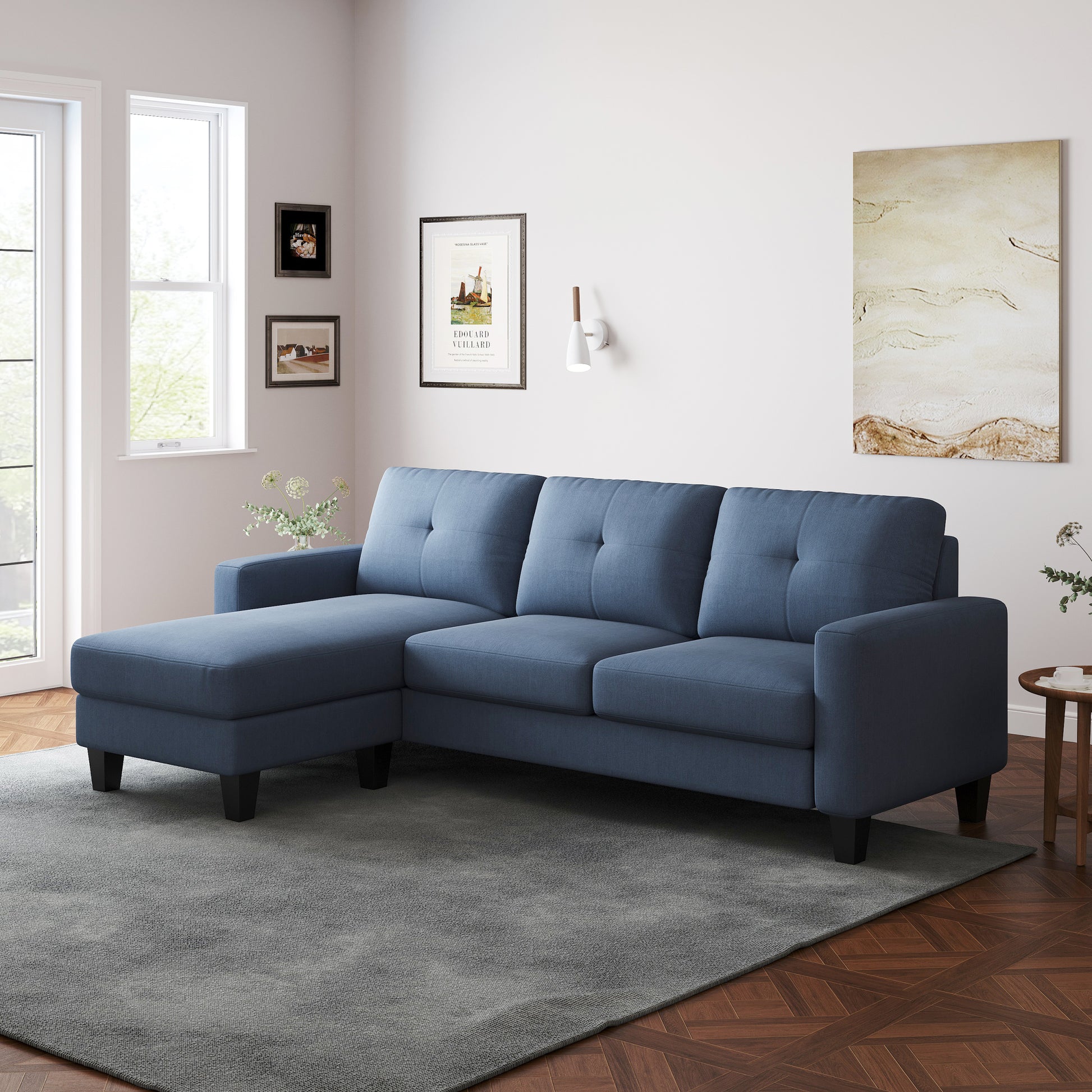 Living Room Furniture With Polyester Fabric L Shape Couch Corner Sofa For Small Space Blue Blue Foam Polyester 3 Seat