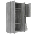 2 Doors Wooden Wardrobe Storage For Bedroom, With Shelves And 3 Drawers, Gray Gray Particle Board