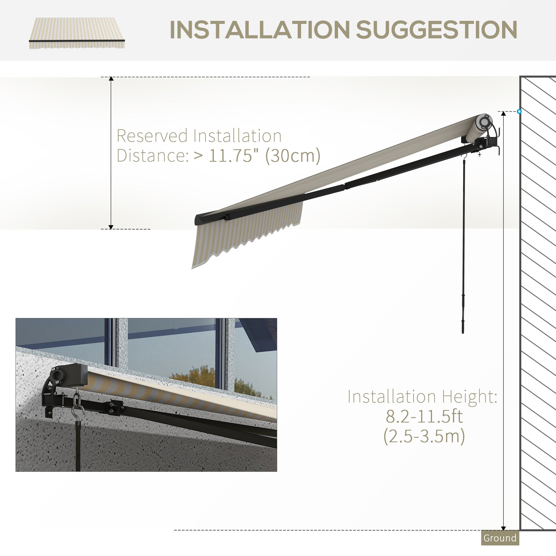 Outsunny 8' X 6.5' Retractable Awning, Patio Awning Sunshade Shelter With Manual Crank Handle, 280Gsm Uv Resistant Fabric And Aluminum Frame For Deck, Balcony, Yard, Beige And White Beige Polyester