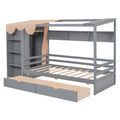 Twin Size House Bed With Two Drawers And Wardrobe,Gray Twin Gray Solid Wood