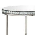 24 Inch Nesting Accent Tables, Mirrored Gemstone Trim, Set Of 2, Silver Silver Glass Metal