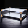 Lafty Clear Glass & White Brushed Finish Coffee Table Multi Glass,Metal