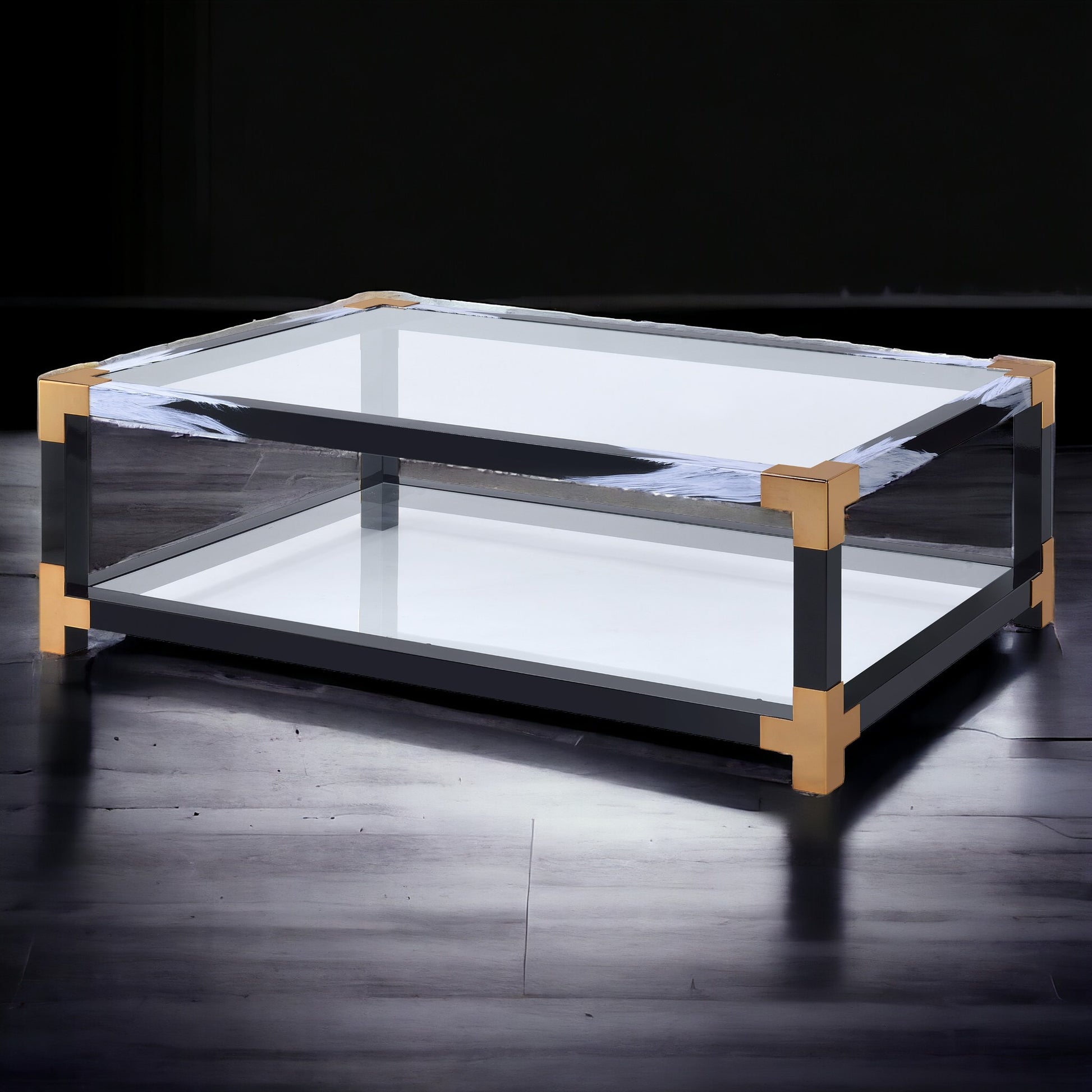 Lafty Clear Glass & White Brushed Finish Coffee Table Multi Glass,Metal