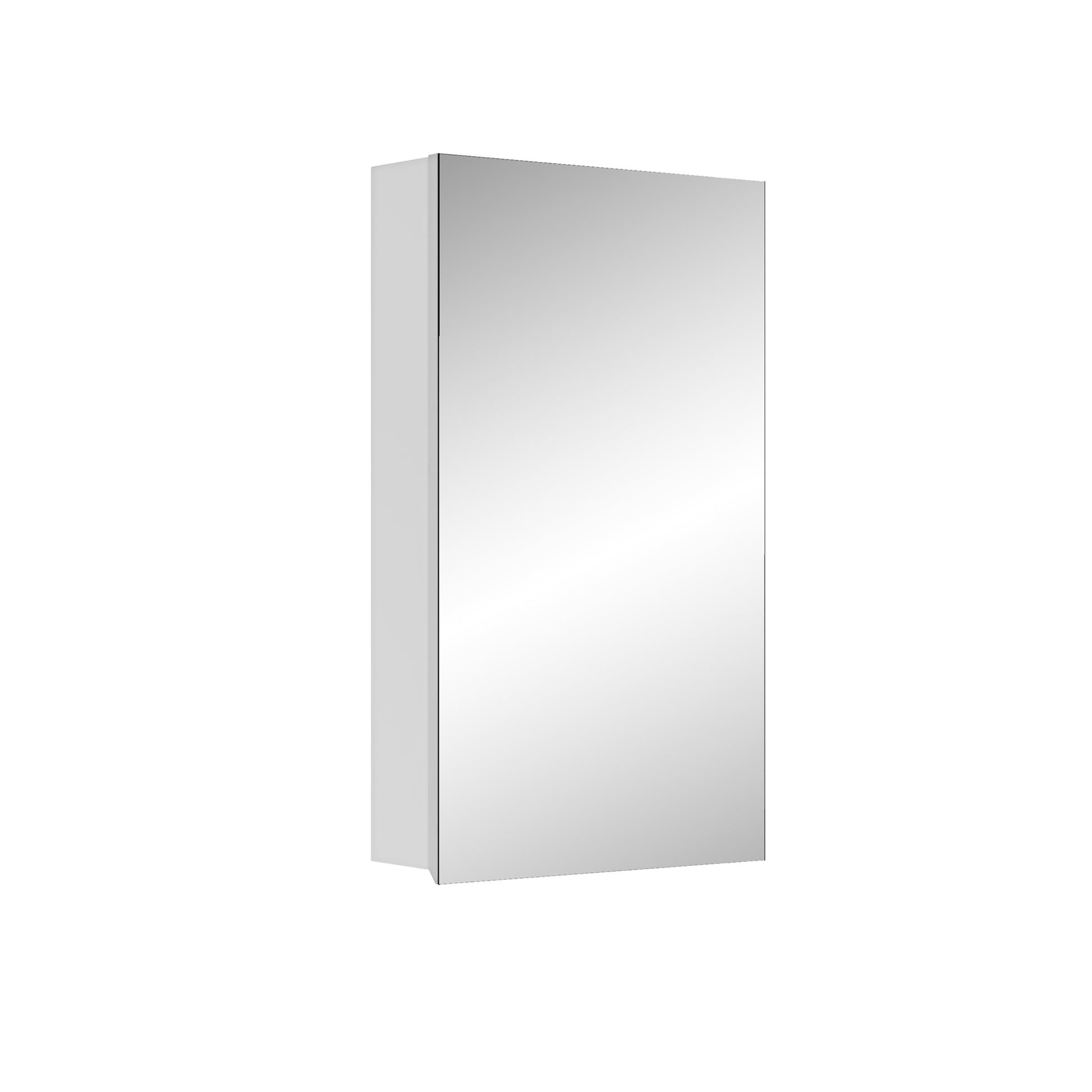 15'' W X 26'' H Bathroom Mirror Medicine Cabinet Wooden Door Medicine Cabinets For Bathroom, Wall Mounted Recessed Or Surface, Bathroom Mirror With Storage, Left Opening Door White Engineered Wood