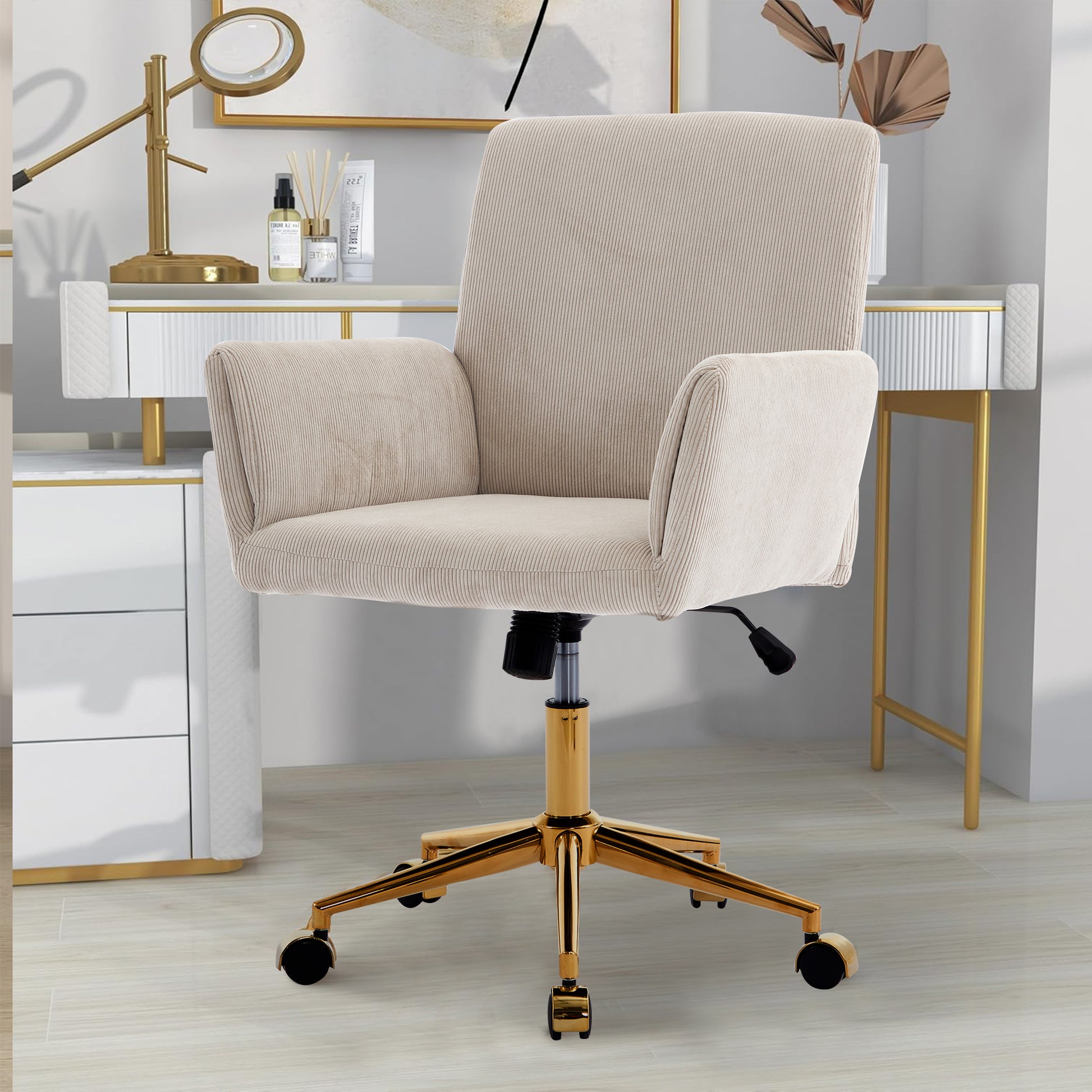 Ts Office Chair 1Pc Creamy White Creamy White Corduroy