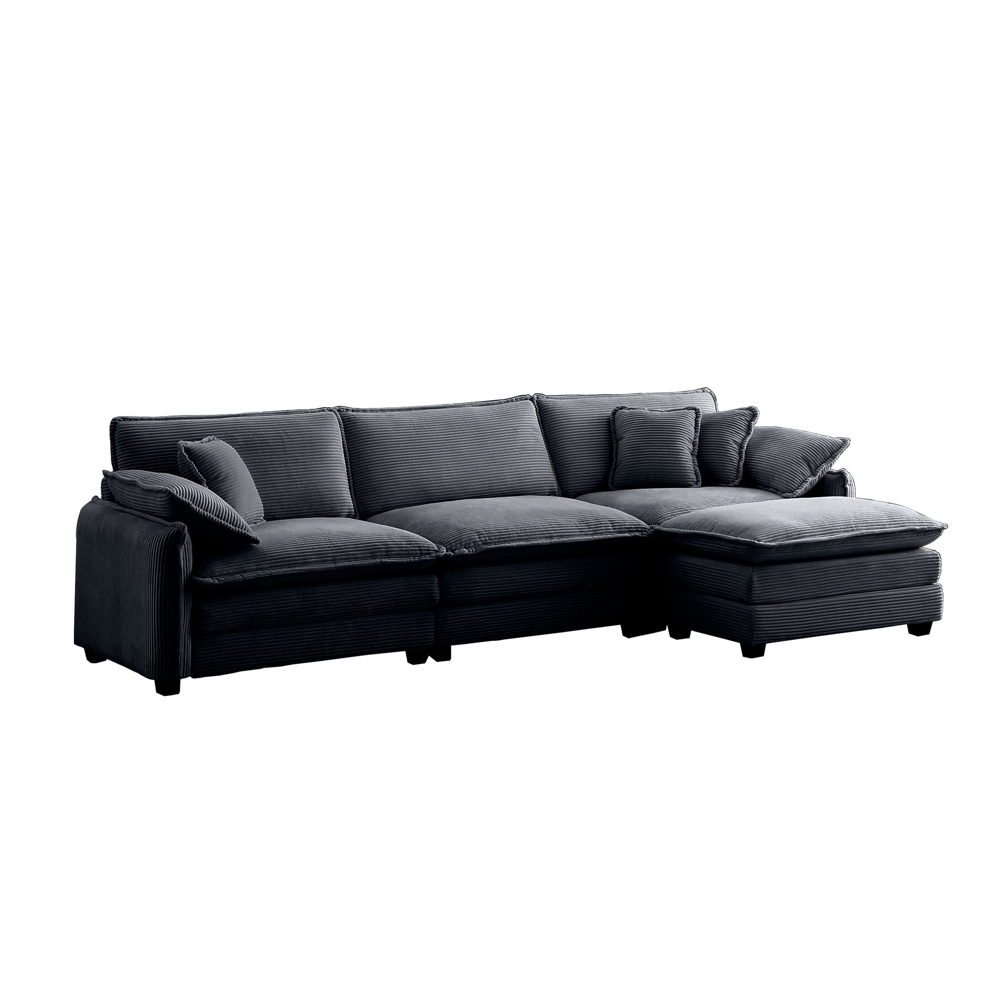 Corduroy Sofa Modern Upholstered 4 Seater With With 1 Footstool Corduroy Fabric Sofaoffice Living Room Apartment Comfort Sofa, Easy To Assemble With 2 Arm Pillows And 4 Throw Pillows Grey Corduroy 4 Seat