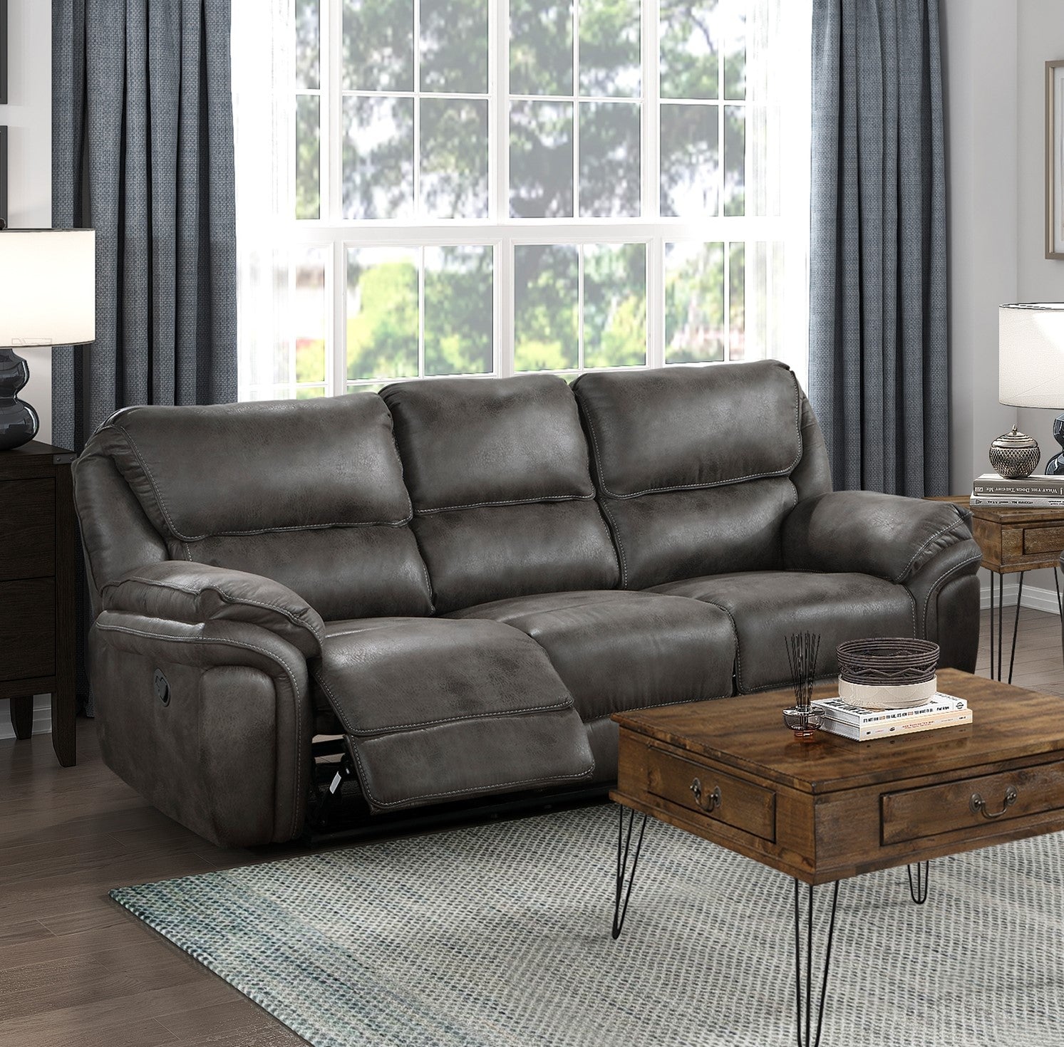 Plush Modern Design Living Room Reclining Sofa Gray Microfiber Upholstery Solid Wood Frame Furniture 1Pc Gray Microfiber Wood Primary Living Space Modern Plywood,Solid Wood 3 Seat