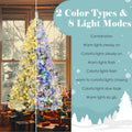 6Ft Snow Flocked Christmas Tree, Pre Lit Set With Tree & Garland & Wreath, Artificial Hinged Xmas Tree With Colorful Led Lights, 8 Lighting Modes, Pine Cones, Holiday D Cor For Home White Green Pvc