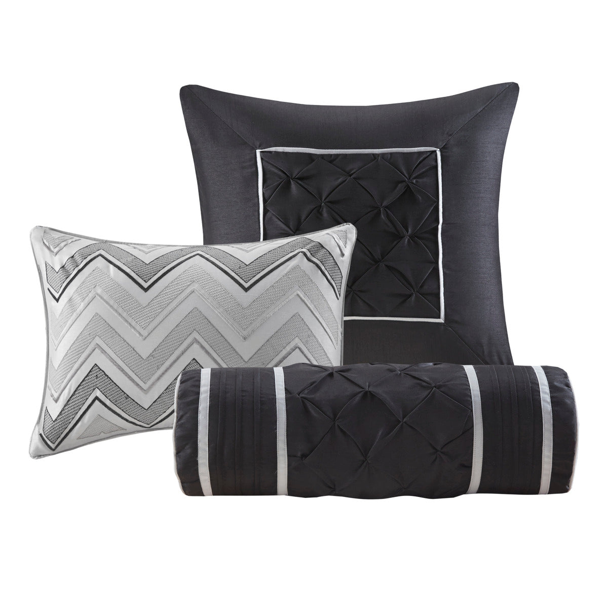 7 Piece Tufted Comforter Set Grey King King Grey Polyester