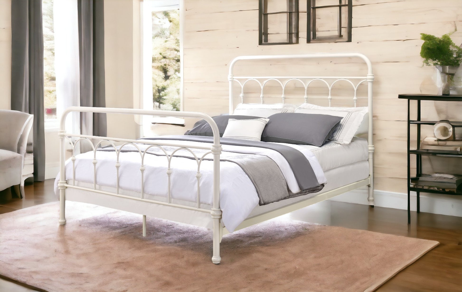 White Full Bed With Spindle Headboard Box Spring Required Full White Metal Bedroom Slat Beds Metal