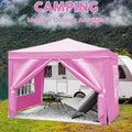 10'X10' Folding Canopy With 4 Removable Sidewalls Outdoor Event Shelter Upf 50 Gazebo Portable Tents For Parties Beach Camping Wedding Ez Pop Up Canopy 4Pcs Weight Bag Carry Bag Pink Metal