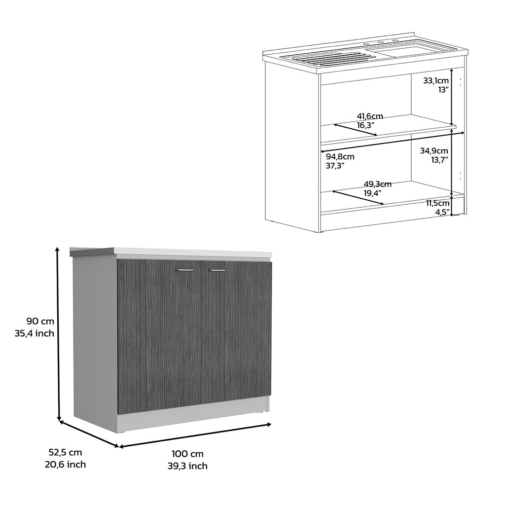 Freestanding Sink, Double Door Cabinet, Two Shelves, White Smokey Oak Multicolor Solid Wood Mdf Engineered Wood