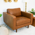 Catherine Leather Lounge Chair Tan Leather Brown,Tan Brown Genuine Leather Wood Walnut Foam Genuine Leather,Solid Wood