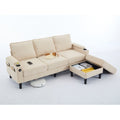 Beige Color Knock Down 3 Seat Combo Sofa With Storage Ottoman For Living Room Apartment Bedroom And Compact Room, Upholstered Sectional Couch, L Shaped Bench With A Footrest, A Individual Sto White Wood Primary Living Space Heavy Duty Pine 3 Seat Beige
