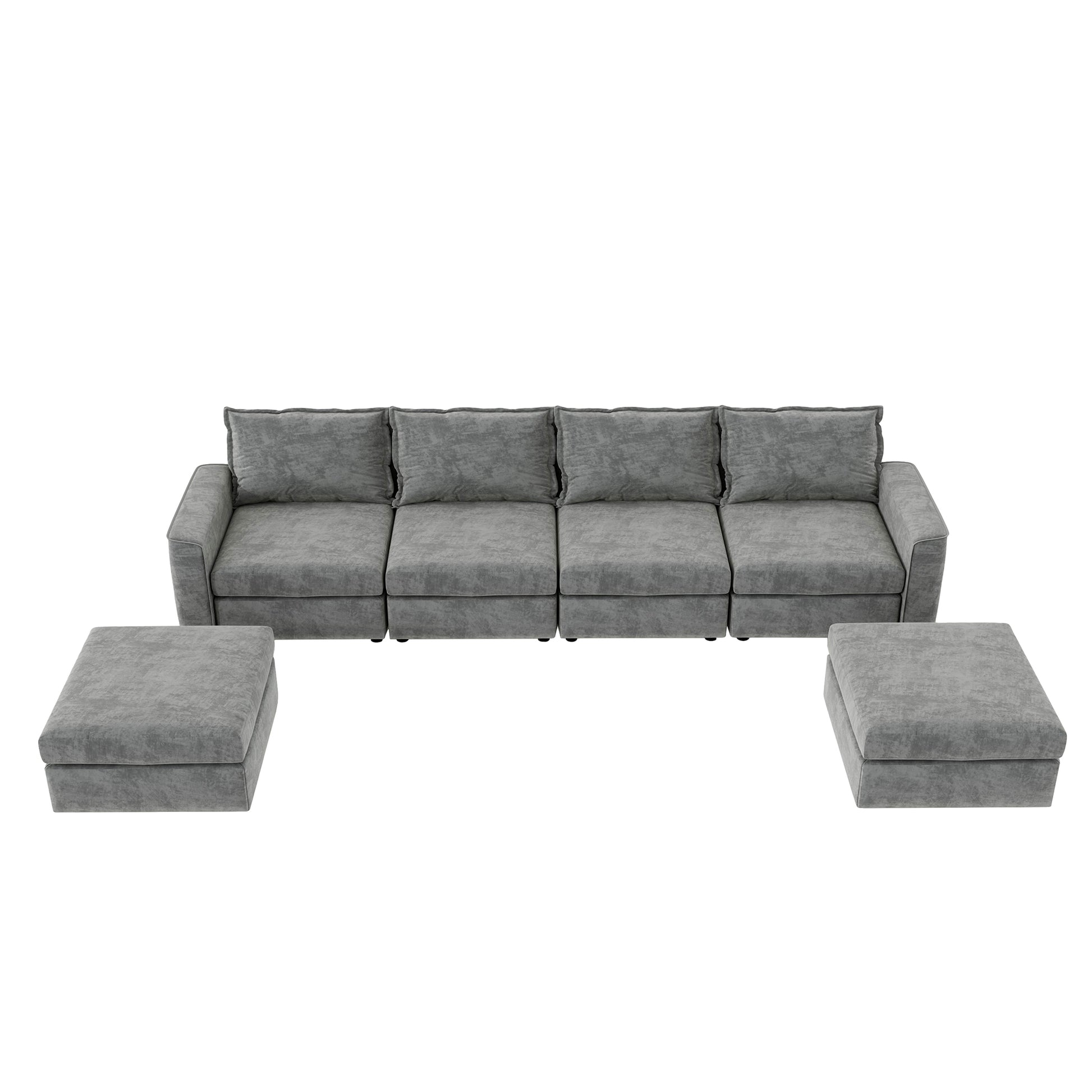 115*58" Chenille Modular Sectional Sofa,U Shaped Reversible Couch,Free Combination,6 Seat Sleeper Sofa Bed With Ottoman,Convertible Oversized Indoor Furniture For Living Room,Gray Gray Chenille 6 Seat