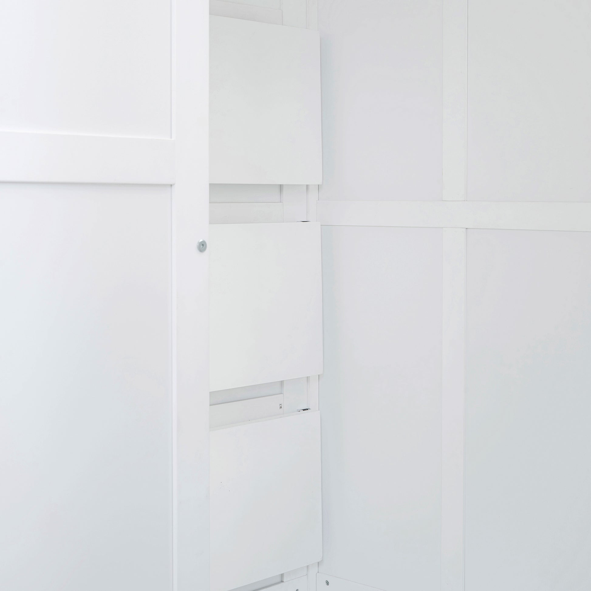 Full Size Bunk Bed With Wardrobe,Desk And Shelves,White White Mdf Lvl