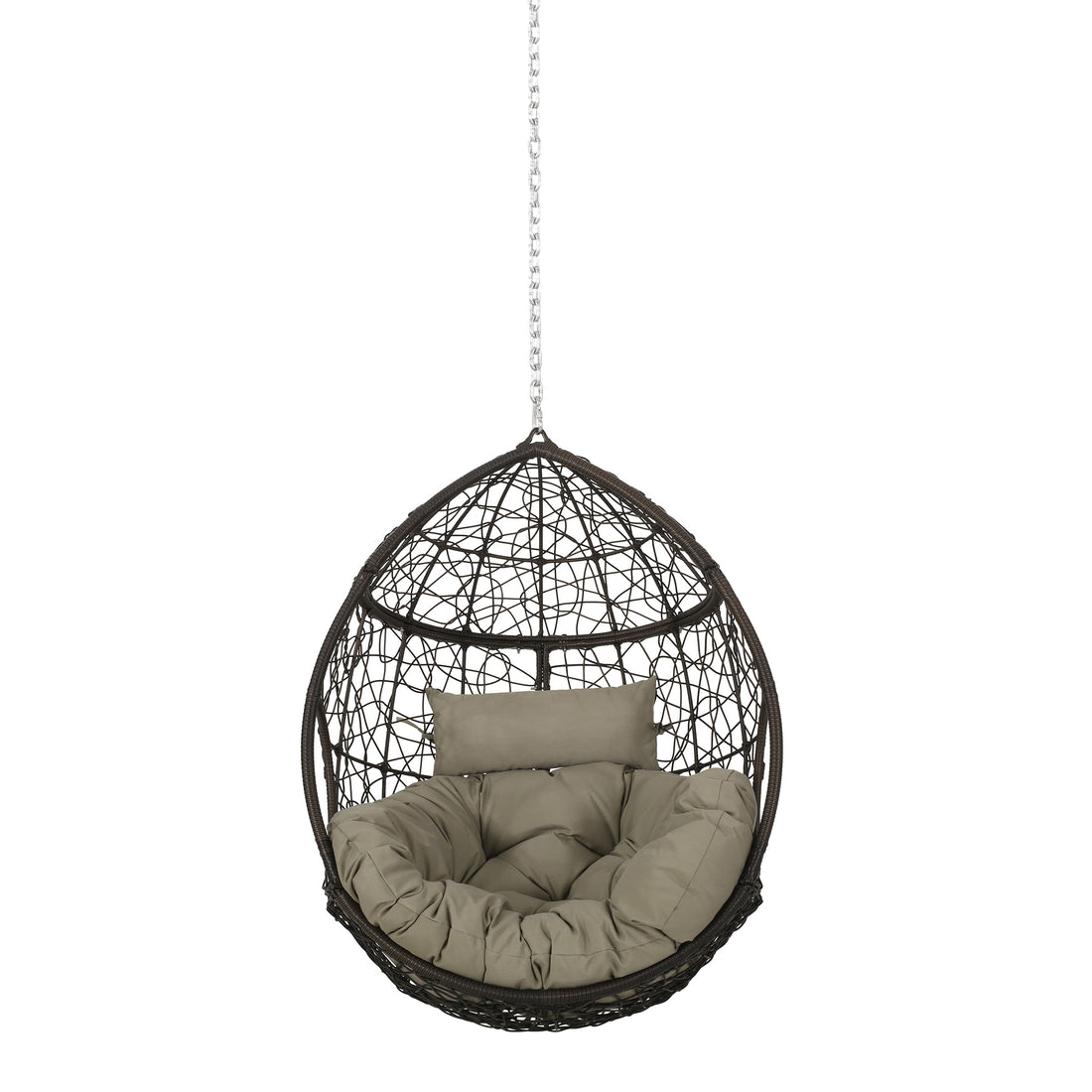 Castaic Hanging Chair With 8Ft Chain Khaki Brown Pe Rattan Iron