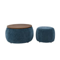 Round Storage Ottoman, 2 In 1 Function, Work As End Table And Ottoman,With Small Seat,Dark Blue 25