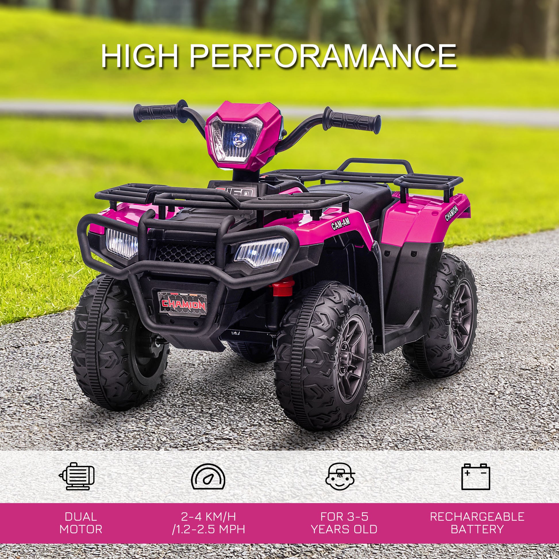 Aosom 12V Kids Atv Battery Operated With Aux Port & Usb, Kids 4 Wheeler With Tough Wear Resistant Tread, Electric Four Wheeler Kids Ride On Car Electric Car, Pink Pink Iron Plastic