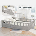 Full Size Floor Bed, Integral Construction With Super High Security Barrier, Door, Children'S Floor Bed Frame, Montessori Wooden Children'S Floor Bed, Support Slat Grey Box Spring Required Full Grey