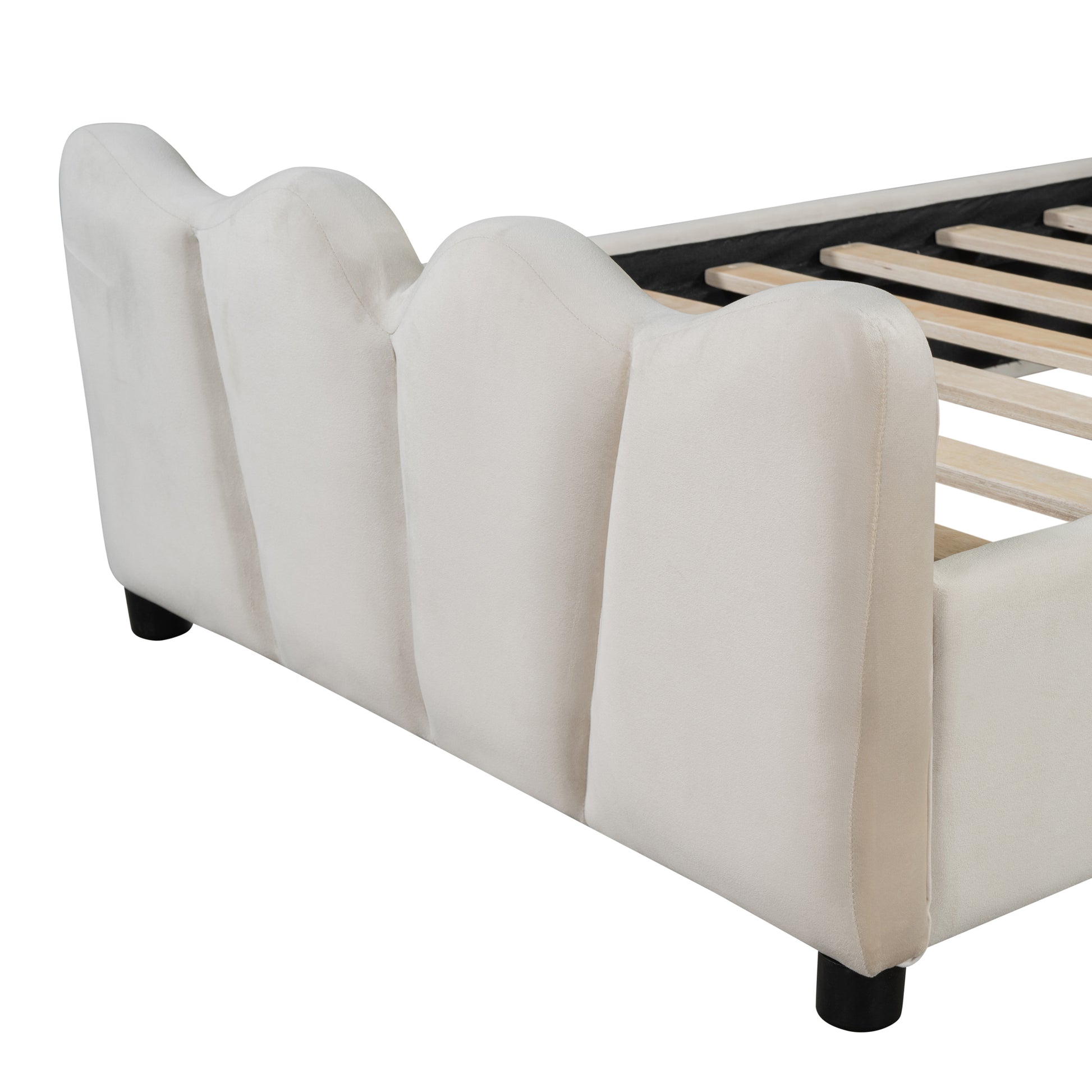 Twin Size Upholstered Platform Bed Velvet Upholstered Bed, Beige Twin Beige Velvet