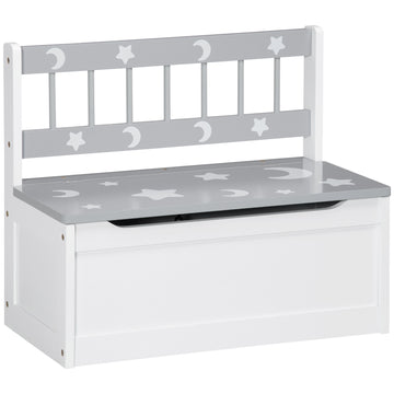 Qaba Toddler Toy Box Storage Bench With Large 27 L Interior, Kids Storage Bench Seat With Storage For Toddler Playroom Furniture, Kids Bedroom Furniture, Toy Organizer And Storage Bin, Gray Gray Mdf