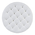 Modern Large Round Ottoman Coffee Table 2 Tier Oversized Button Tufted Ottoman With Wood Shelf Storage Upholstered Coffee Table For Living Room Footrest Ottoman With Wheel, Waterproof Linen Ivory White Rubber Wood