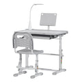 Qaba Kids Desk And Chair Set, Height Adjustable School Study Table And Chair, Student Writing Desk With Tilt Desktop, Led Light, Pen Box, Drawer, Reading Board, Cup Holder, And Pen Slots, Grey Grey Plastic