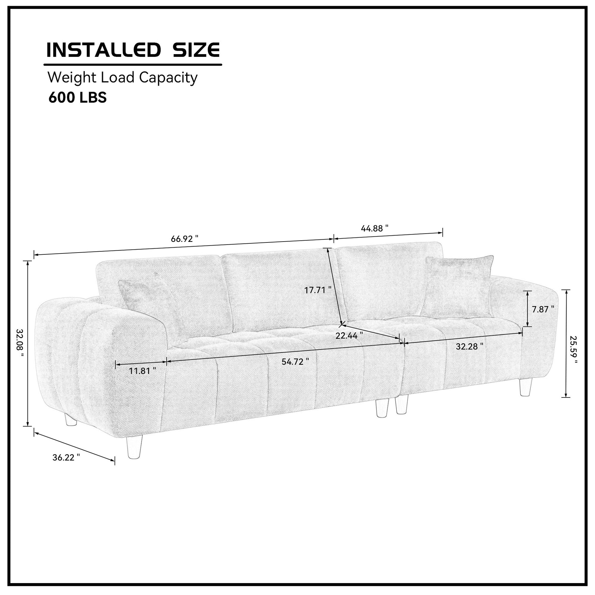 111.81''Convertible Sectional Sofa Couch, L Shaped Sofa With Fabric Couch,Modern Design Cream Style Marshmallow Sofa For Living Room And Office,Grey Light Grey Wood Fabric 3 Seat