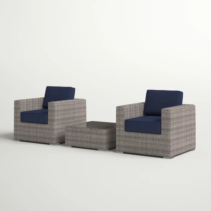 Fully Assembled Rattan Wicker 2 Person Seating Set With Cushions Gray,Grey Mix,Navy Blue Metal,Wicker