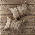 7 Piece Jacquard Comforter Set Brown Gold Queen Queen Brown Gold Polyester