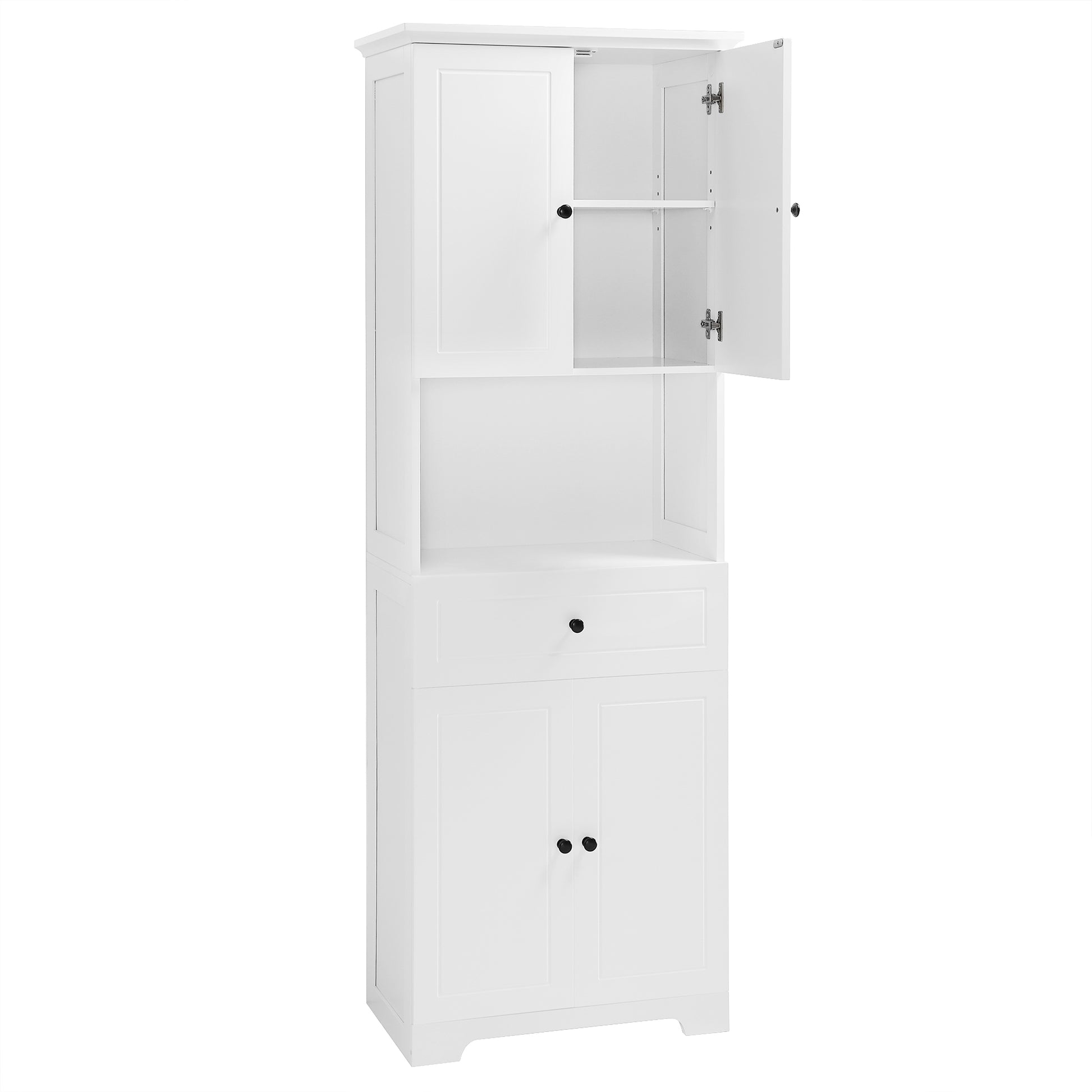 Tall Bathroom Cabinet With Four Doors, Large Storage Space Open Shelve, Upper Storage Cabinet, White White Mdf