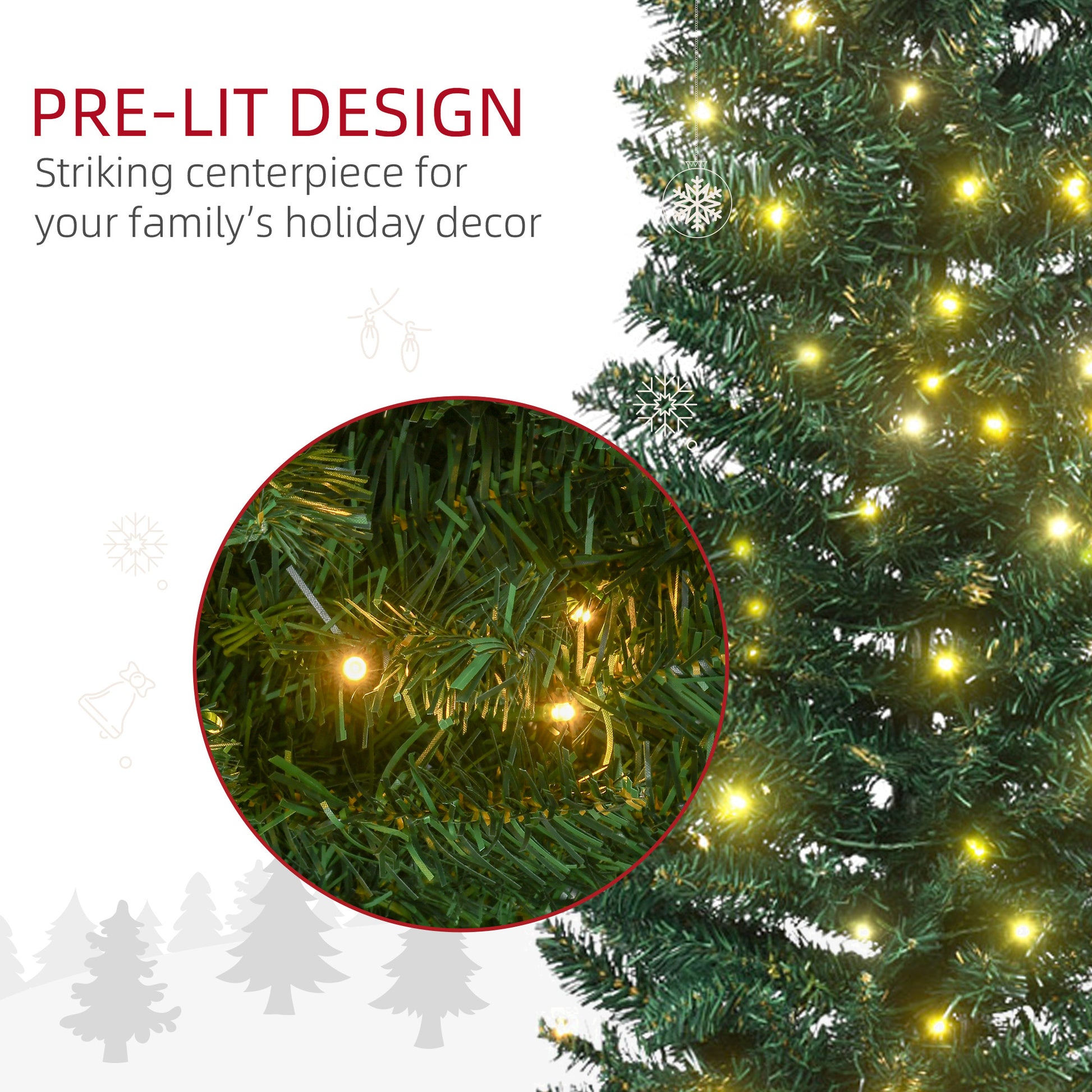 Homcom 7' Tall Pre Lit Slim Noble Fir Artificial Christmas Tree With Realistic Branches, 200 Warm White Led Lights And 499 Tips, Green Green Plastic