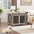 Farmhouse Dog Cage Crate Furniture With Sliding Barn Door, Farmhouse Wooden Dog Kennel End Table With Flip Top Plate Dog House With Detachable Divider For Small Medium Large Dog Gray Gray Wash Mdf