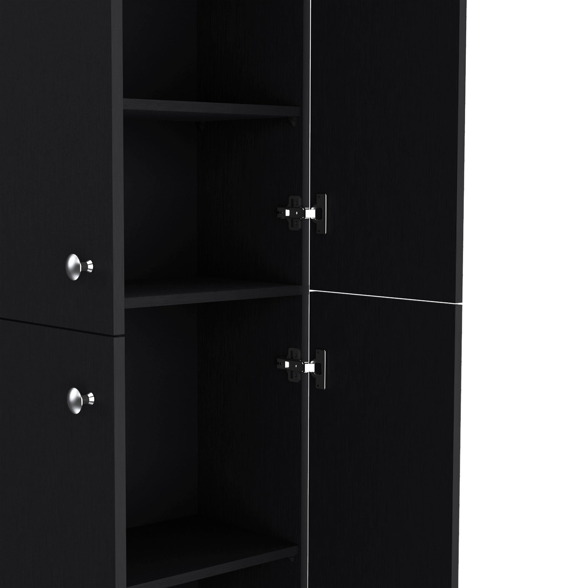 Kitchen Pantry 71" H, 4 Doors, 5 Adjustable Shelves, Laundry, Black Black Solid Wood Mdf Engineered Wood