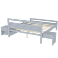 Queen Size Wooden Platform Bed With 2 Storage Drawers And 2 Bedside Tables, Gray Queen Gray Pine