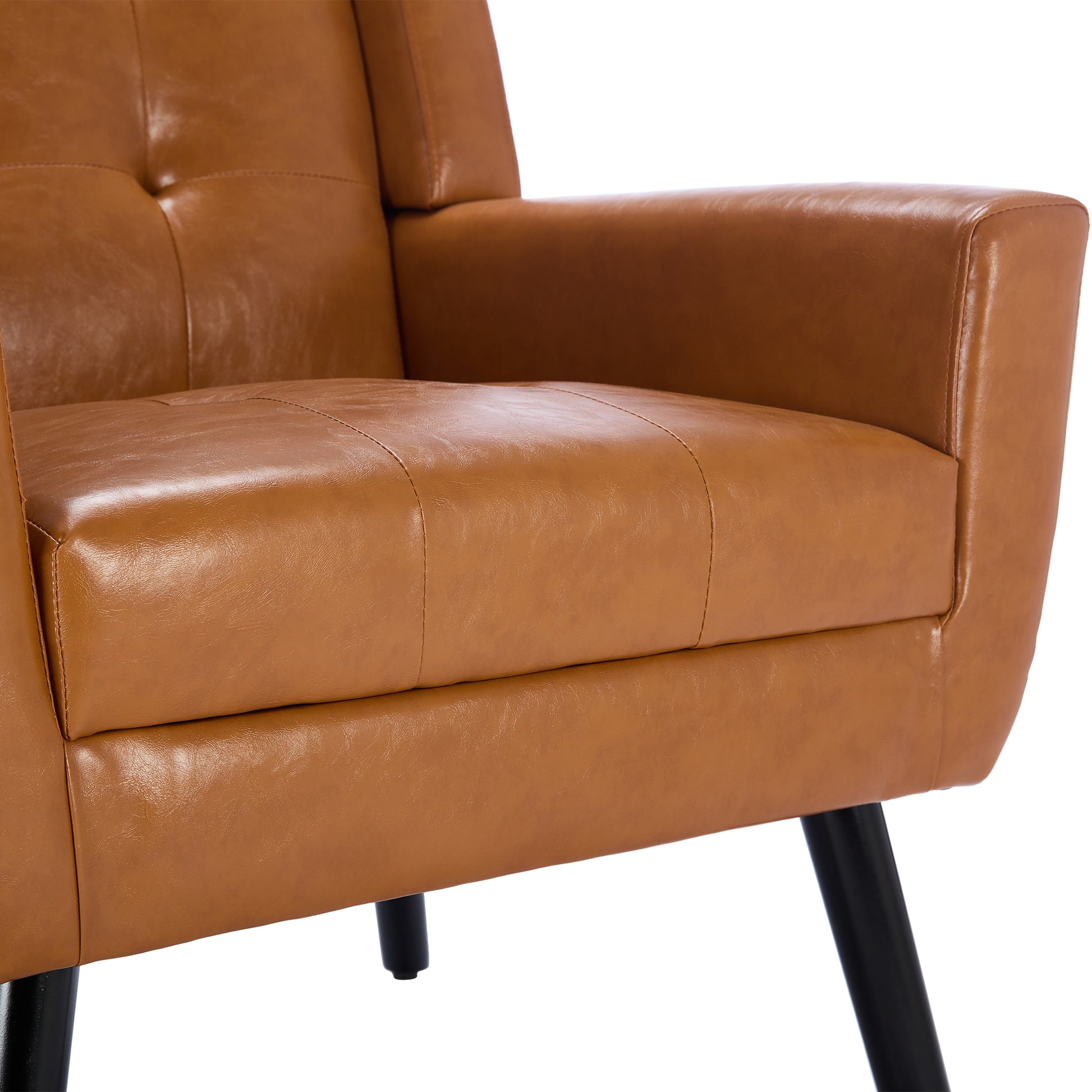 Modern Soft Leather Material Ergonomics Accent Chair Living Room Chair Bedroom Chair Home Chair With Black Legs For Indoor Home Light Brown Pu Light Brown Foam Upholstered