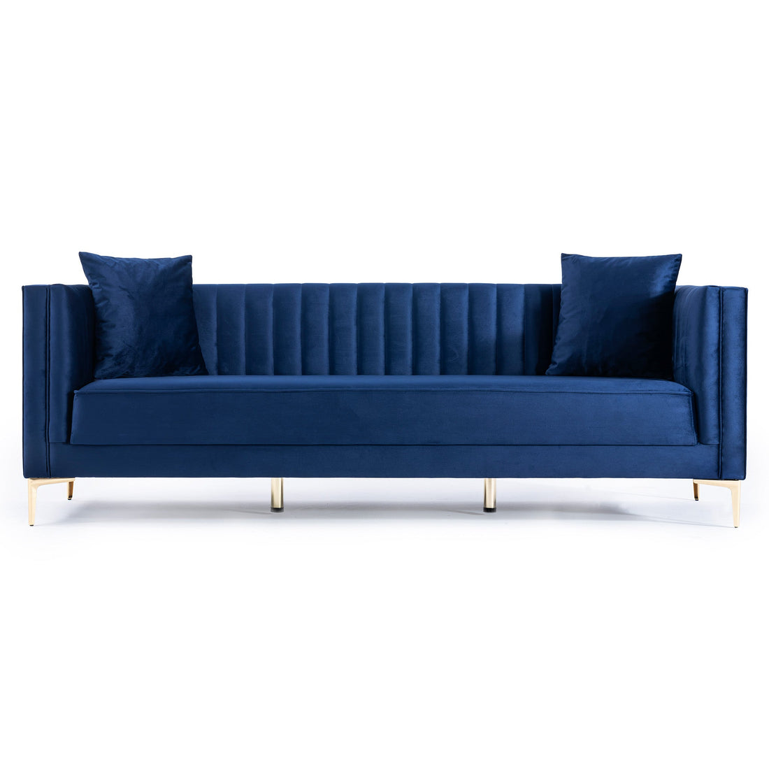 Angelina Sofa 91" Dark Blue Velvet Dark Blue,Gold Velvet Metal Metal,Velvet 4 Seat