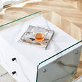 Double Drawer Bedside Table. The Board Surface Is Mdf Sticker, And Both Sides Are Transparent Tempered Glass. The Design Is Simple And Elegant, With Excellent Storage Functions. White Mdf