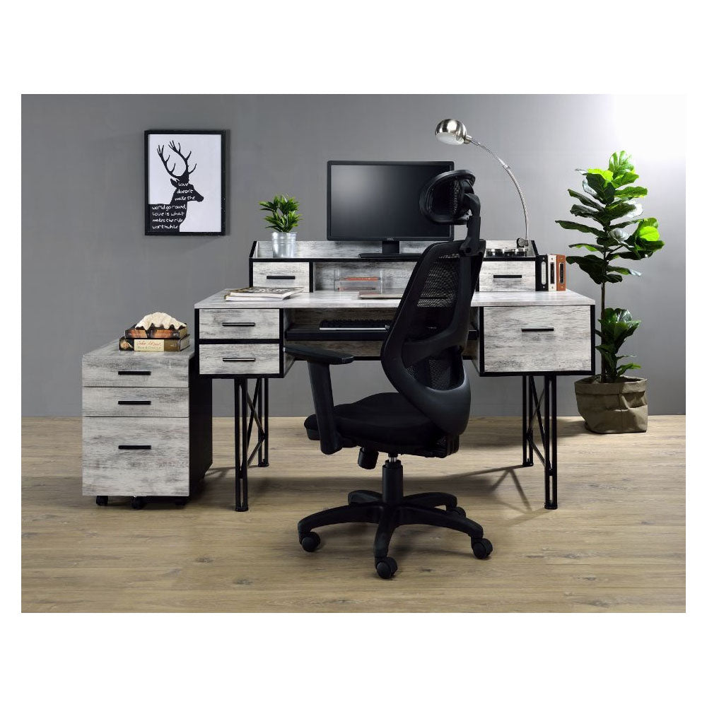 Antique White And Black 5 Drawer Computer Desk White Black Keyboard Tray Writting Desk Office Rectangular Drawers Wood Metal