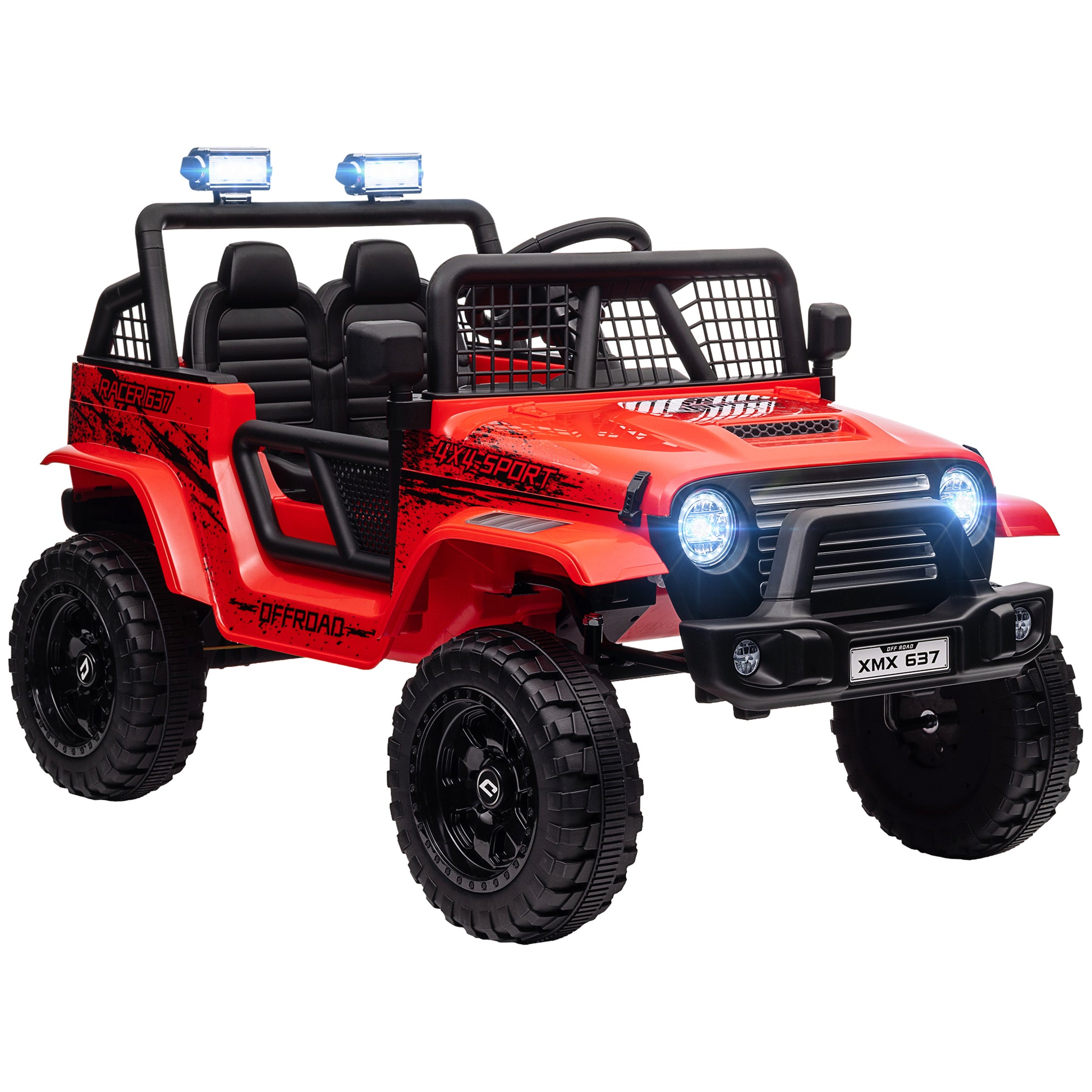 Qaba 12V Ride On Truck, Battery Powered Kids Electric Car With Parent Remote, 4 Suspension Wheels, 3 Mph Max Speed, Music, Horn & Led Lights For Ages 3 6 Years Old, Red Red Plastic