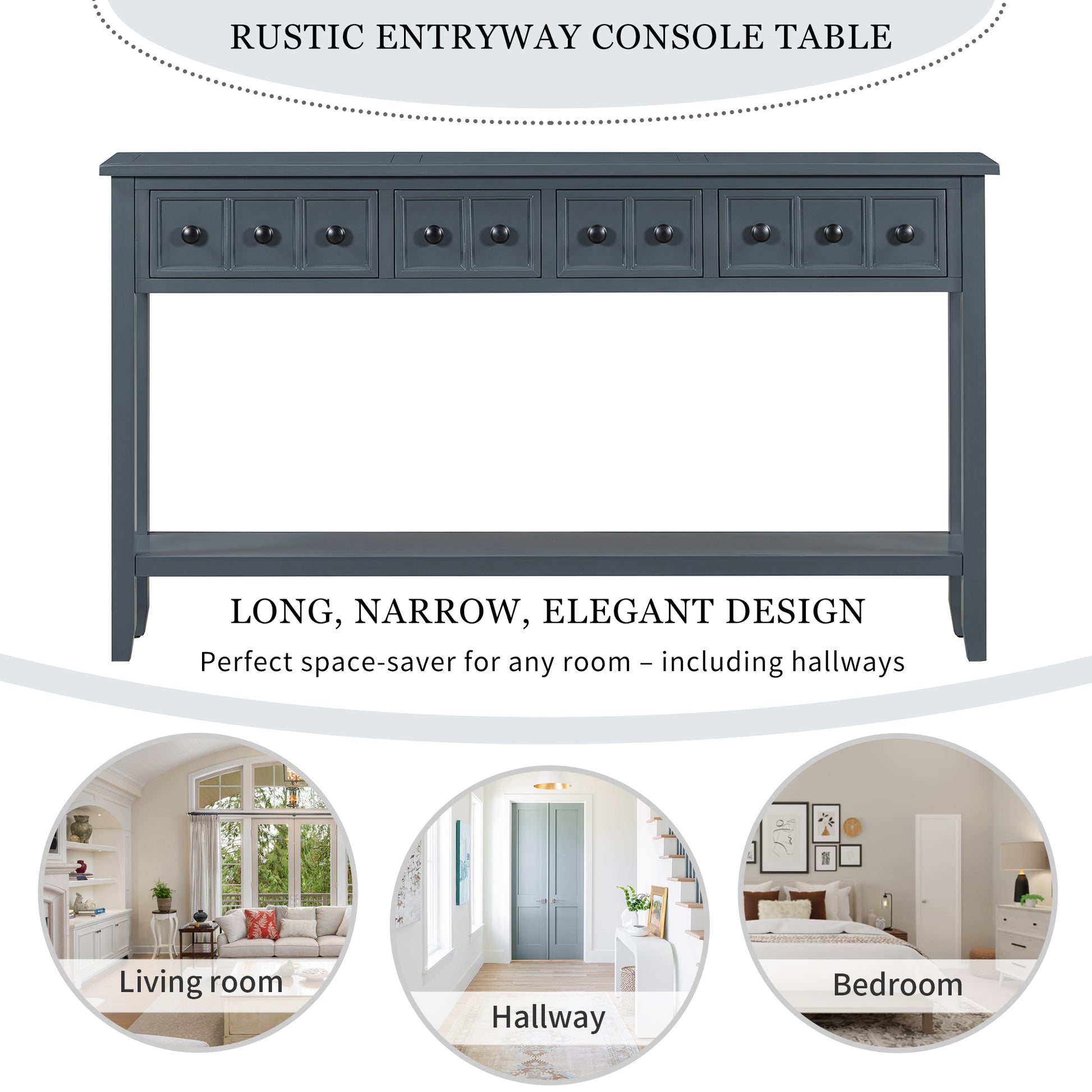 Rustic Entryway Console Table, 60" Long Sofa Table With Two Different Size Drawers And Bottom Shelf For Storage Hale Navy Hale Navy Solid Wood