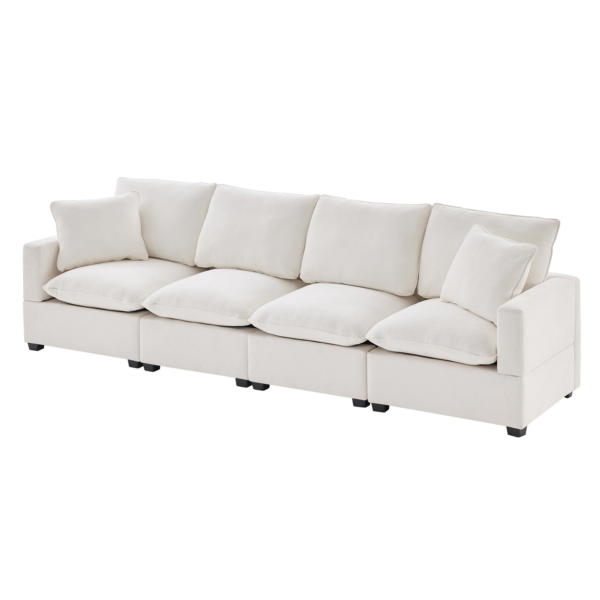 110*29" Modern Modular Sofa, 4 Seat Chenille Sectional Couch Set With 2 Pillows Included, Freely Combinable Indoor Funiture For Living Room, Apartment, Office, 2 Colors White Chenille 4 Seat