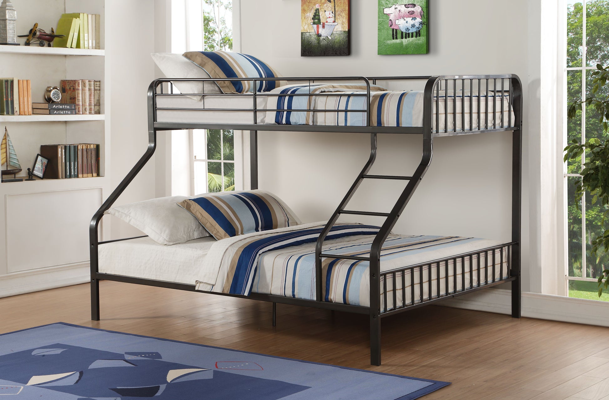 Caius Gunmetal Finish Twin Xl Queen Bunk Bed Gunmetal Metal