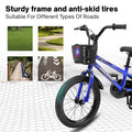 C14111A Kids Bike 14 Inch For Boys & Girls With Training Wheels, Freestyle Kids' Bicycle With Bell,Basket And Fender. Blue Steel