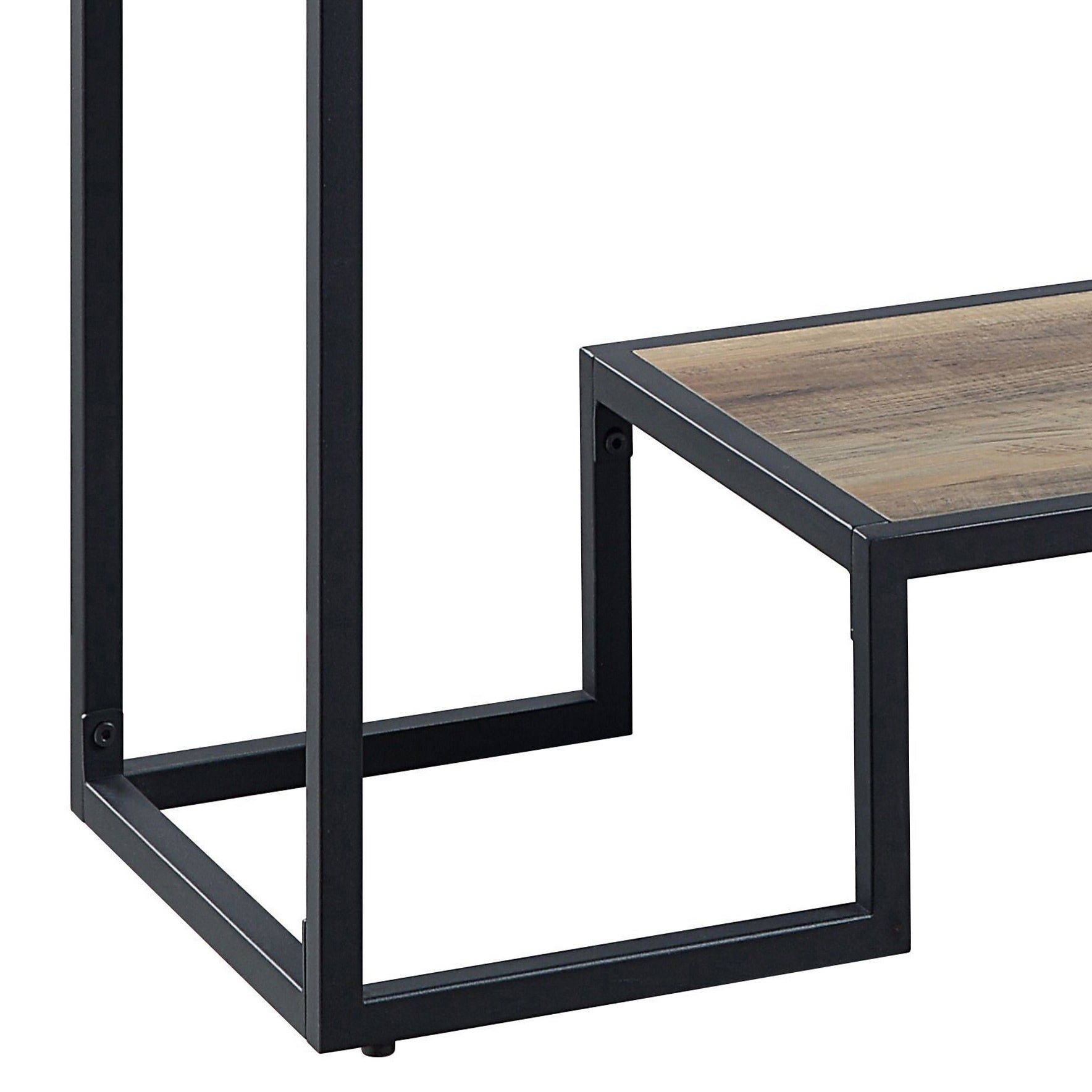 Rustic Oak And Black Console Table With 2 Shelves Rustic Primary Living Space Industrial Oak Shelves Rectangular Wood Metal Sled